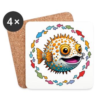 Poisson-globe dans le cercle coloré de poissons - Dessous de verre (lot de 4) - blanc - Devant