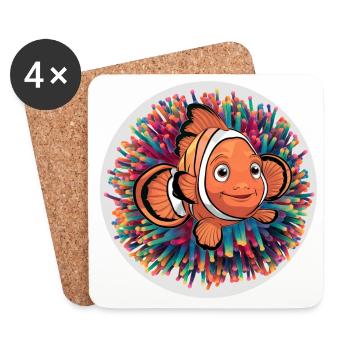 poisson-clown rieur et anémone de mer - Dessous de verre (lot de 4) - blanc - Devant
