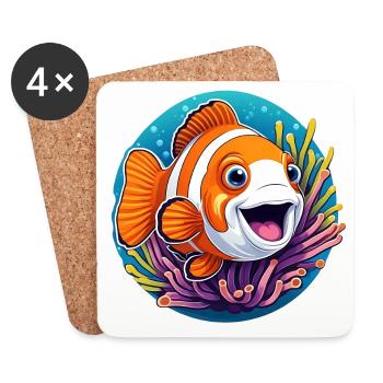 Poisson-clown rieur et anémone de mer - Dessous de verre (lot de 4) - blanc - Devant