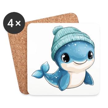 baleine mignon mignon bébé enfants animal baleine bleue dessin animé - Dessous de verre (lot de 4) - blanc - Devant