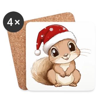 Eichhörnchen Weihnachten Süß Niedlich Xmas - Untersetzer (4er-Set) - Weiß - Vorne