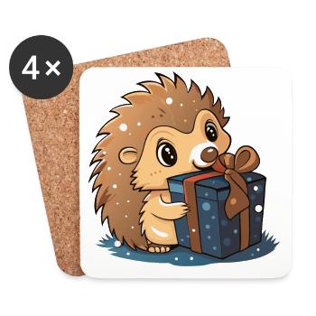 Niedlicher Igel packt Geschenk aus - Untersetzer (4er-Set) - Weiß - Vorne