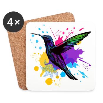 Hummingbird Splash Bird Animal Art Watercolor Colorful - Coasters (set of 4) - white - Front