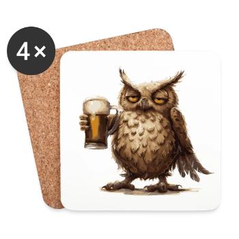 Hibou Bière Drôle - Dessous de verre (lot de 4) - blanc - Devant