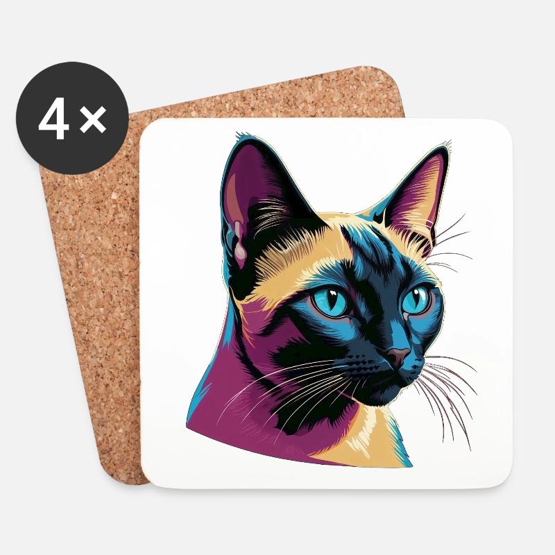 Lebendige Pop-Art-Siamkatze - Modernes Porträt - Untersetzer (4er-Set) - Weiß