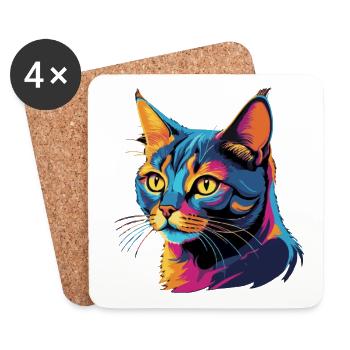 Electric British Shorthair: Vibrant Cat Art - Coasters (set of 4) - white - Front