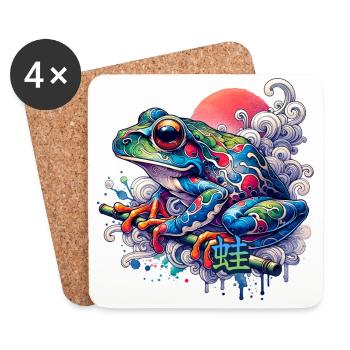 Grenouille japonaise colorée avec coucher de soleil - Dessous de verre (lot de 4) - blanc - Devant
