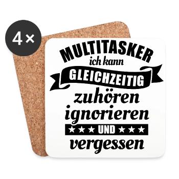 Multitasker - zuhören und ignorieren - Spruch - Untersetzer (4er-Set) - Weiß - Vorne