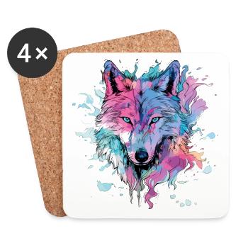 Wolf Wolfskopf Raubtier Wald Natur Wildnis Kunst - Untersetzer (4er-Set) - Weiß - Vorne