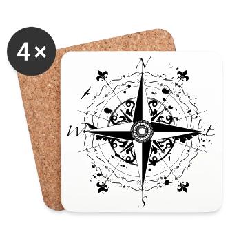 Une rose des vents style grunge - Dessous de verre (lot de 4) - blanc - Devant