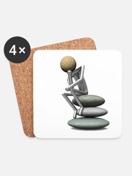 Holzkopf als Denker - Untersetzer (4er-Set) - Weiß