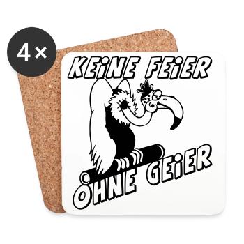 Party Shirt ,Feiern , Keine Feier ohne Geier(25) - Untersetzer (4er-Set) - Weiß - Vorne