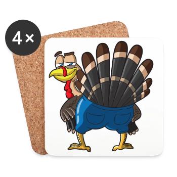 Tailfeathered Turkey Cartoon - Coasters (set of 4) - white - Front