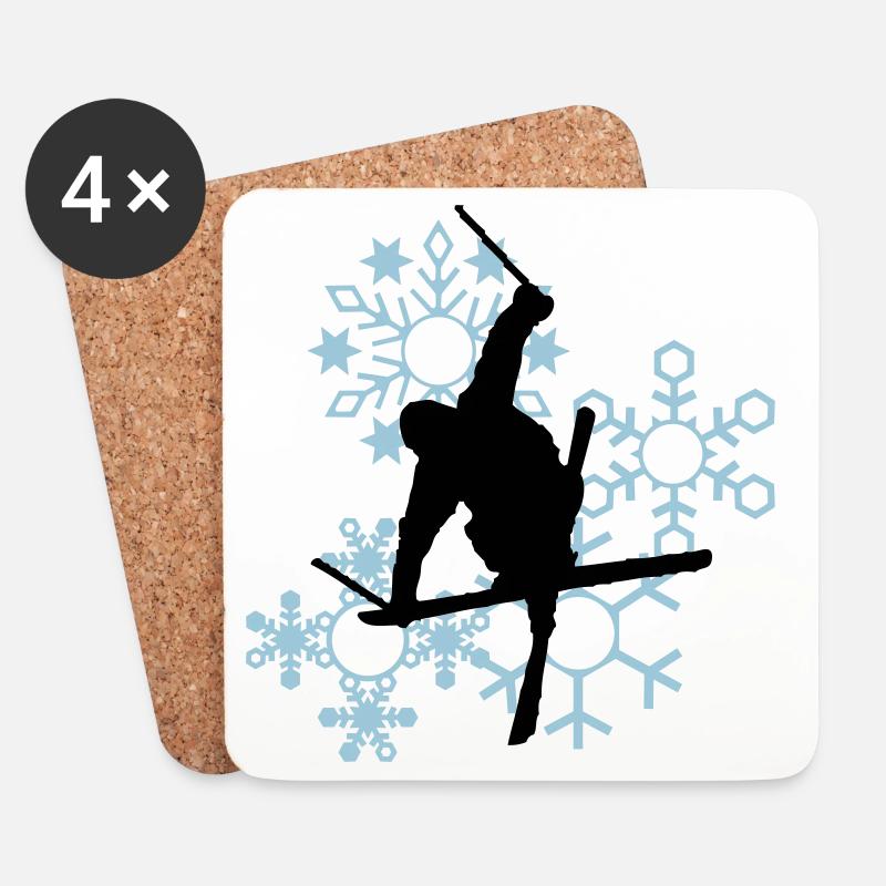 Skier mit Schneeflocken - Untersetzer (4er-Set) - Weiß