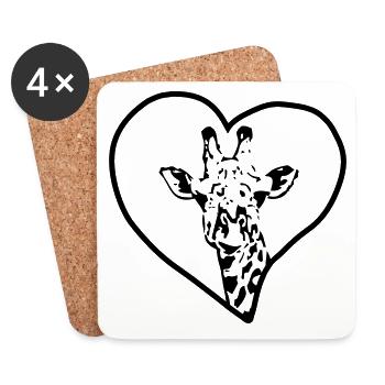 Girafe & Coeur - Dessous de verre (lot de 4) - blanc - Devant