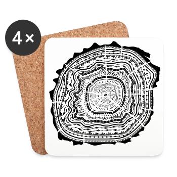 Holzscheibe mit Rinde - Baumringe - Untersetzer (4er-Set) - Weiß - Vorne