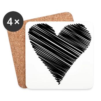 heart scribble drawing minimal love love lines - Coasters (set of 4) - white - Front