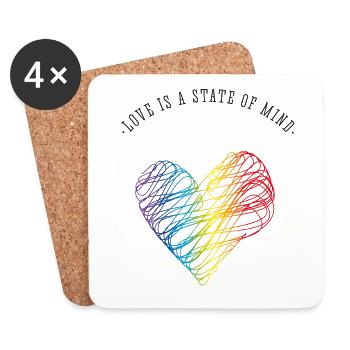 amour amour cœur gay Saint-Valentin Fierté arc-en-ciel - Dessous de verre (lot de 4) - blanc - Devant