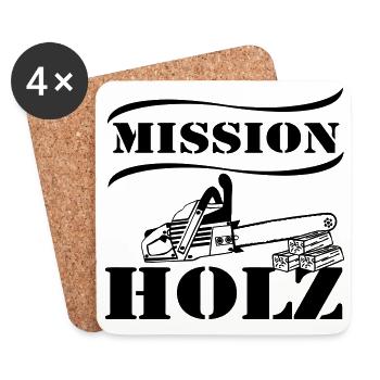 Motorsäge , Kaminholz , Mission Brennholz(25) - Untersetzer (4er-Set) - Weiß - Vorne