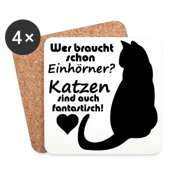Katzen vs Einhörner Einhorn Katze Fun Geschenk - Untersetzer (4er-Set) - Weiß - Vorne