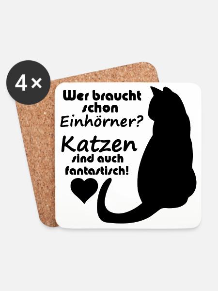 Katzen vs Einhörner Einhorn Katze Fun Geschenk - Untersetzer (4er-Set) - Weiß