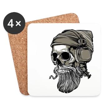 Bart Hipster Skull mit Kopfhörer - Untersetzer (4er-Set) - Weiß - Vorne
