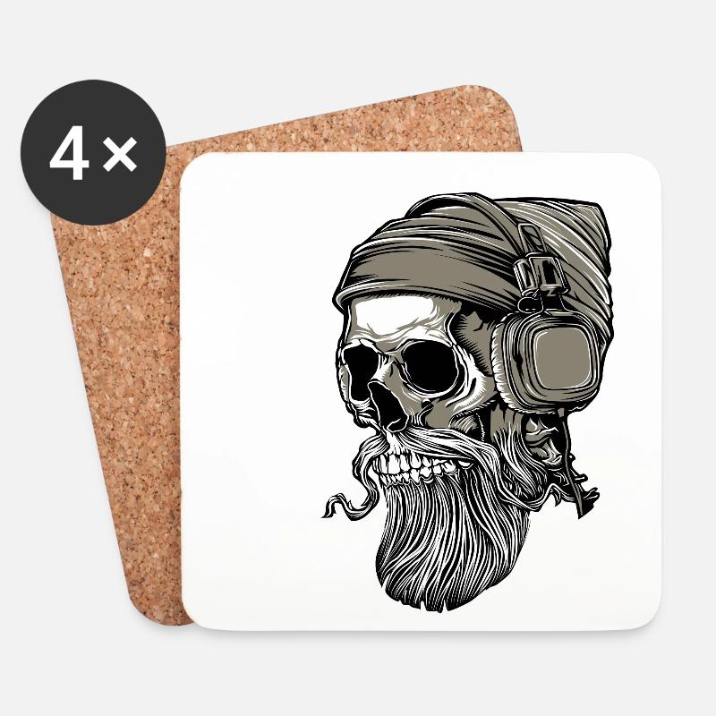Bart Hipster Skull mit Kopfhörer - Untersetzer (4er-Set) - Weiß