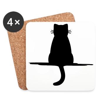 Cat animal pet silhouette gift - Coasters (set of 4) - white - Front