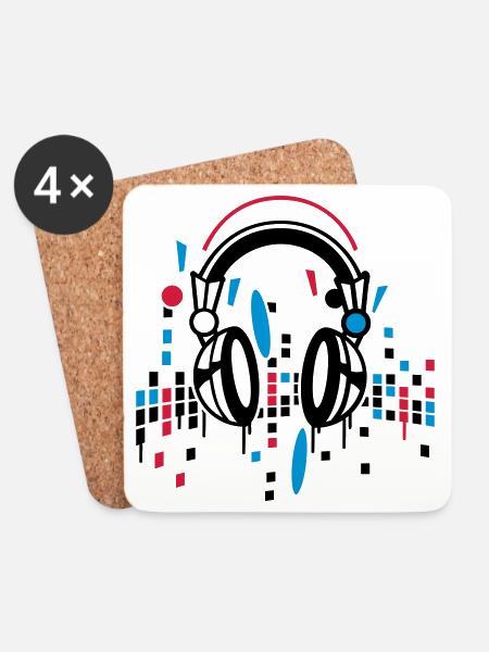 Kopfhörer Equalizer Zeichnung - Untersetzer (4er-Set) - Weiß