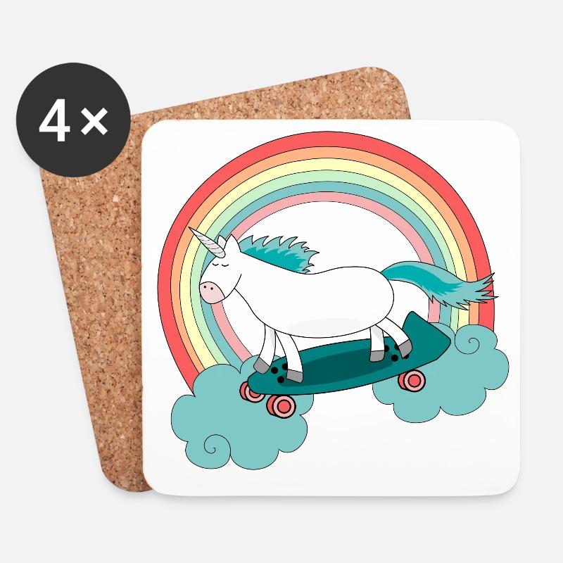 Einhorn Skateboard Longboard Regenbogen - Untersetzer (4er-Set) - Weiß
