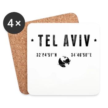 Tel Aviv Coordonnées Géographiques Stylisées - Dessous de verre (lot de 4) - blanc - Devant