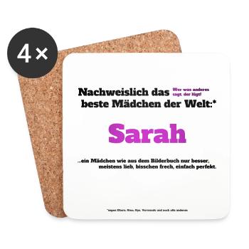 Ich bin Sarah - Sarah als Vorname - Mädchen - Untersetzer (4er-Set) - Weiß - Vorne