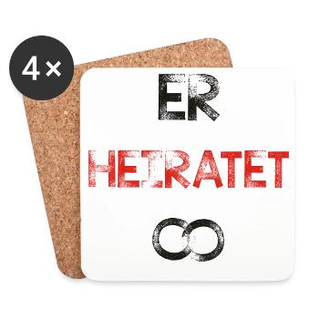 Er heiratet Bräutigam - Untersetzer (4er-Set) - Weiß - Vorne
