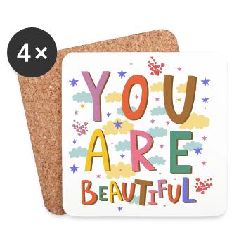 Vous êtes beau Message coloré - Dessous de verre (lot de 4) - blanc - Devant