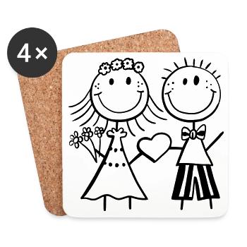 mariée chiffre de bâton drôle et le marié - mariage - Fun - Dessous de verre (lot de 4) - blanc - Devant
