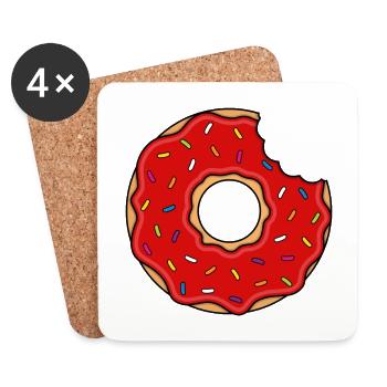 Donut mit Biss in rot mit bunten Zuckerstreuseln - Untersetzer (4er-Set) - Weiß - Vorne