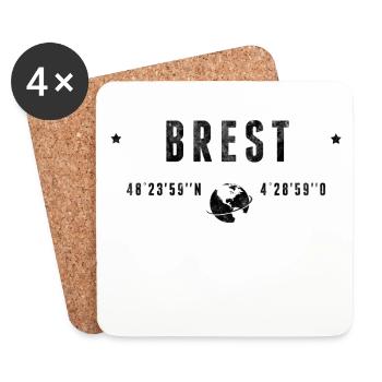 Brest Coordonnées Géographiques Stylisées - Dessous de verre (lot de 4) - blanc - Devant