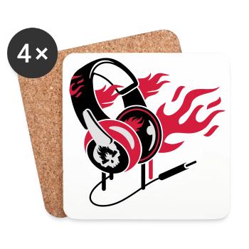 Kopfhörer und Flammen - Untersetzer (4er-Set) - Weiß - Vorne