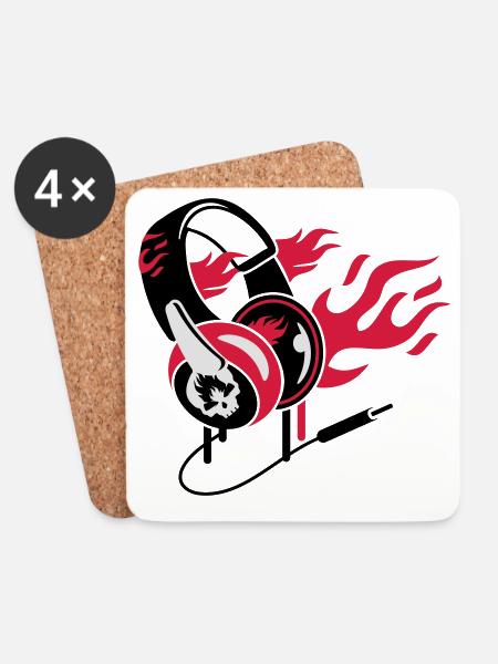 Kopfhörer und Flammen - Untersetzer (4er-Set) - Weiß