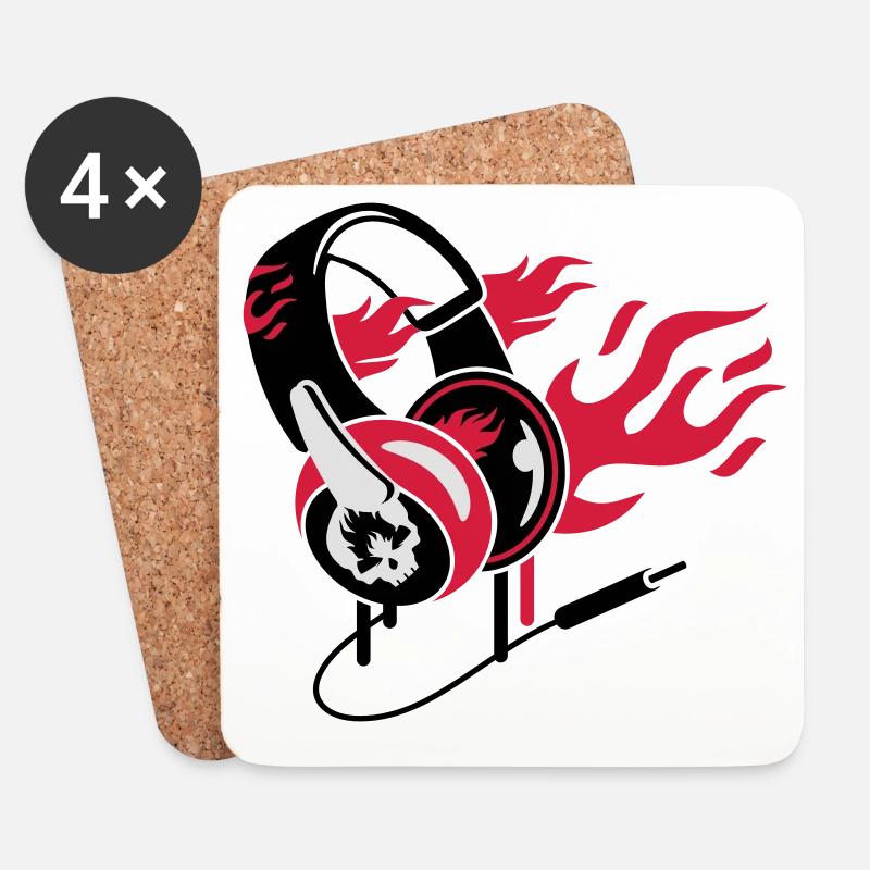 Kopfhörer und Flammen - Untersetzer (4er-Set) - Weiß