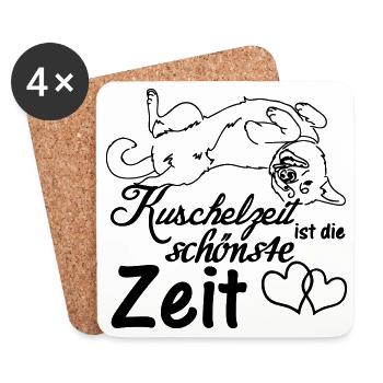 Kuschelzeit,schönste Zeit Hunde, Sprüche, Geschenk - Untersetzer (4er-Set) - Weiß - Vorne