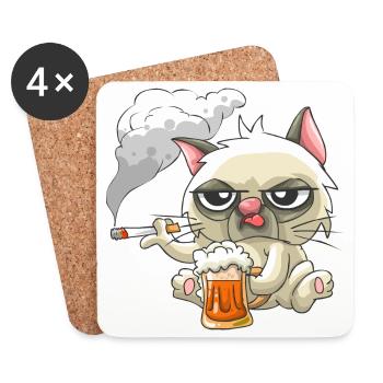 Bad Cat - Dessous de verre (lot de 4) - blanc - Devant