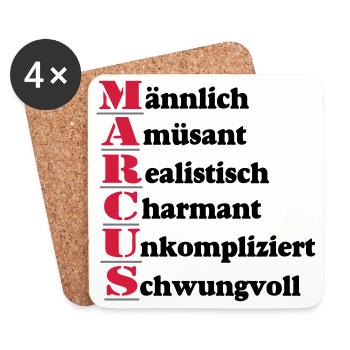 Marcus Vorname,Namensschild,Name,Fun Shirt (25) - Untersetzer (4er-Set) - Weiß - Vorne