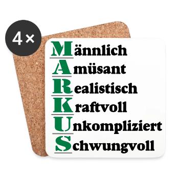 Markus , Vorname,Namensschild,Name,Fun Shirt (25) - Untersetzer (4er-Set) - Weiß - Vorne