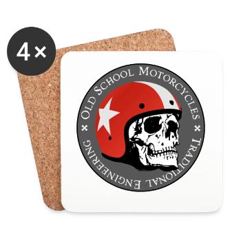Old School Skull Moto Logo Casque Rouge - Dessous de verre (lot de 4) - blanc - Devant