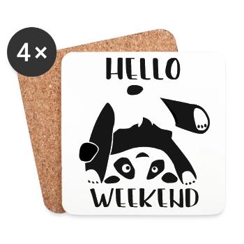 hello weekend, panda, bear - Coasters (set of 4) - white - Front
