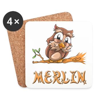 Eule Merlin - Untersetzer (4er-Set) - Weiß - Vorne