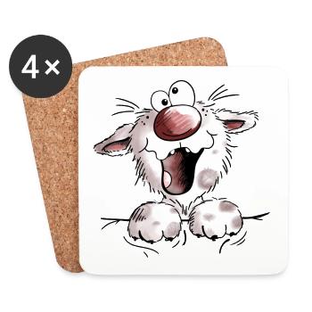 Lustige flauschige Katze - Katzen - Cat - Kitten - Untersetzer (4er-Set) - Weiß - Vorne