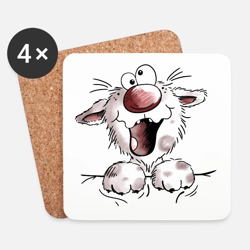 Lustige flauschige Katze - Katzen - Cat - Kitten - Untersetzer (4er-Set) - Weiß
