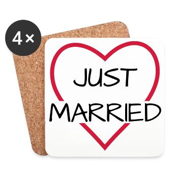 Just married Herz Hochzeit Partnerlook - Untersetzer (4er-Set) - Weiß - Vorne
